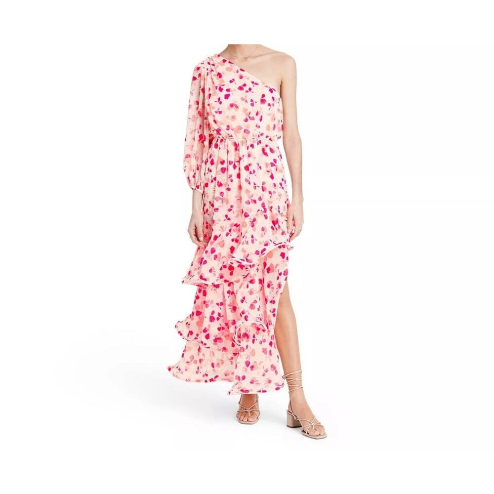 ALEXIS For Target Pink Floral One Shoulder Tiered Ruffle Long Maxi Dress Size L